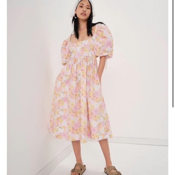 For Love and Lemons Carrie Midi Dress Floral Pink - Picture 1 of 7